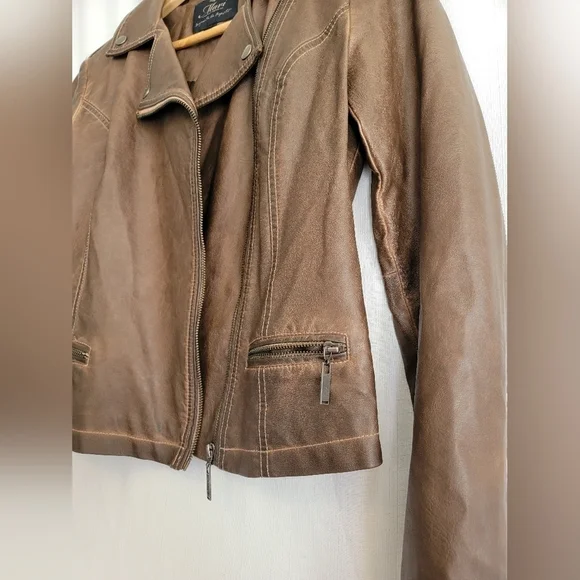 Mavi Chocolate Brown Faux Leather Moto Western Jacket - Picture 9 of 11